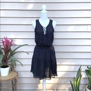 universal thread black mini dress smocked sleeveless lace up summer medium